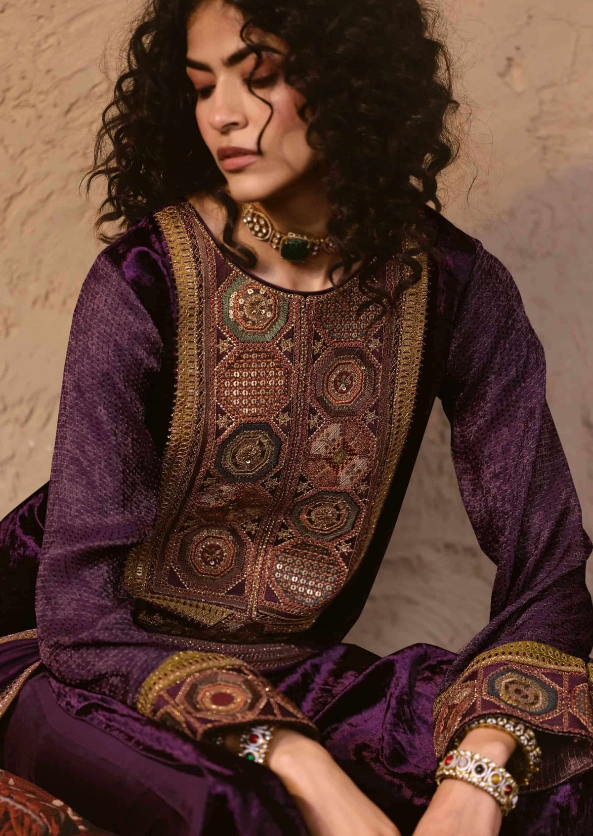 Aiqa Lifestyle Nooren Viscose Velvet Bemberg Tabby Silk Designer Suit