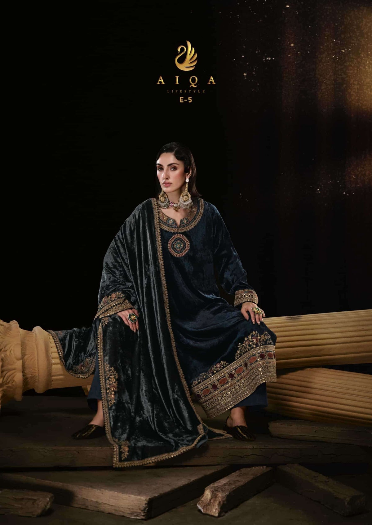 Aiqa Lifestyle The Royal Chapter Pure Viscose Velvet Dress Material