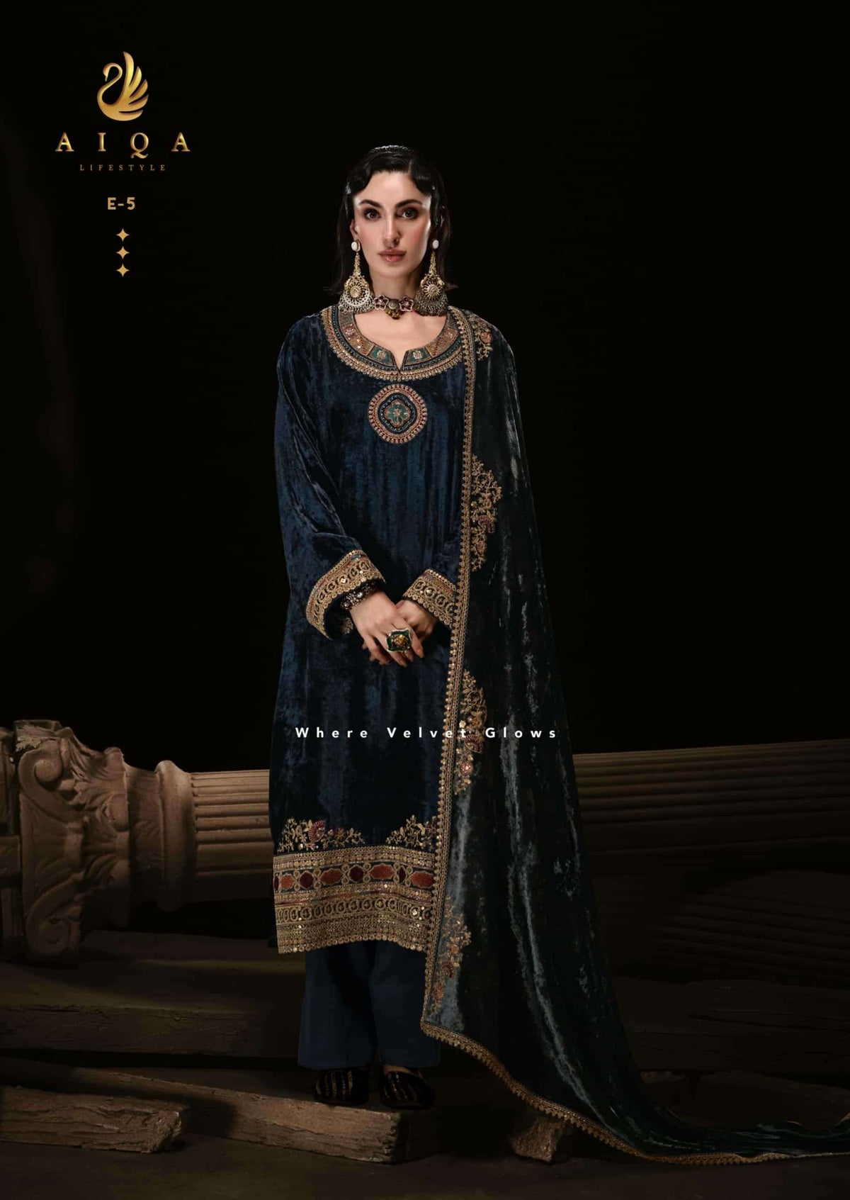 Aiqa Lifestyle The Royal Chapter Pure Viscose Velvet Dress Material