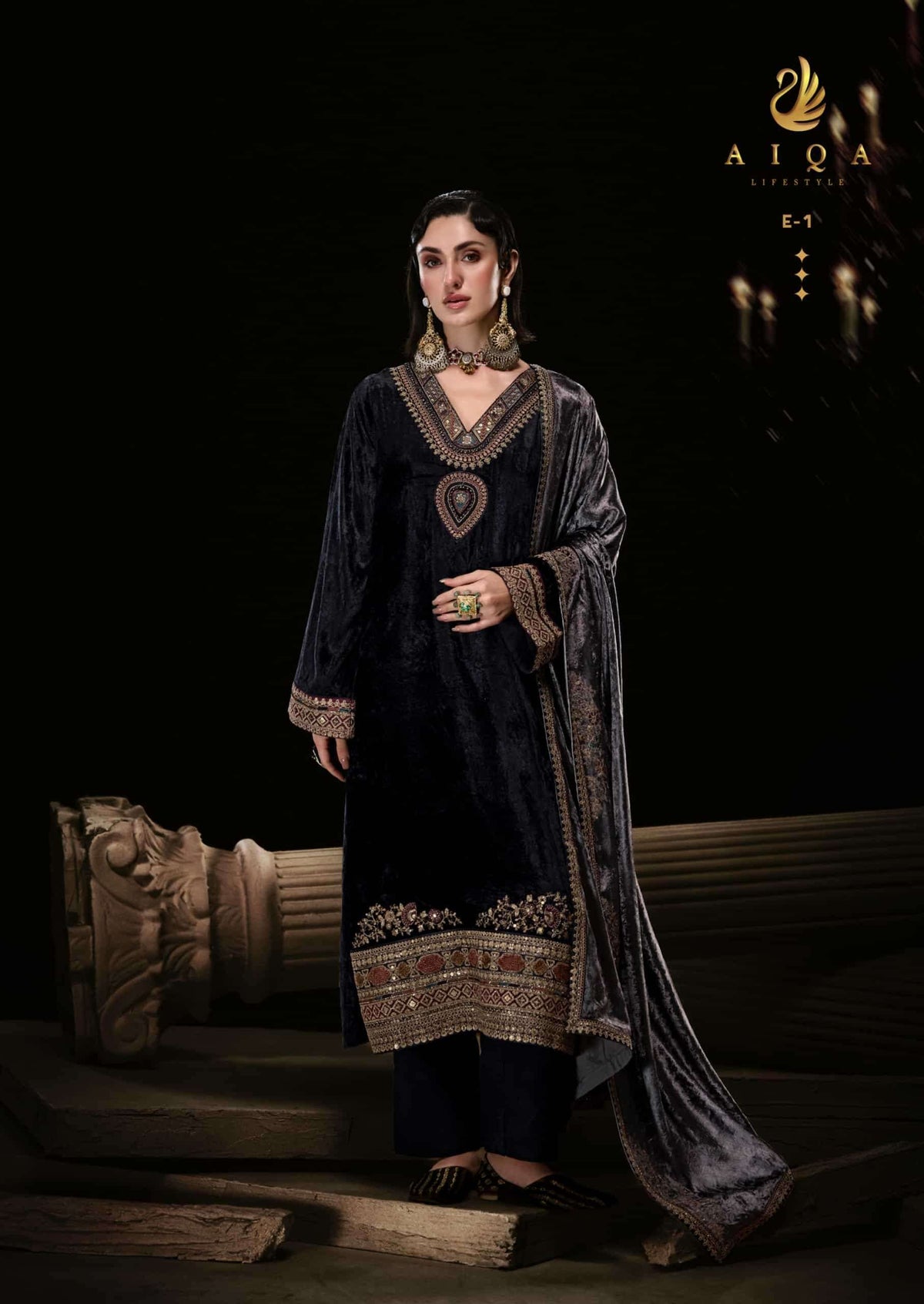 Aiqa Lifestyle The Royal Chapter Pure Viscose Velvet Dress Material