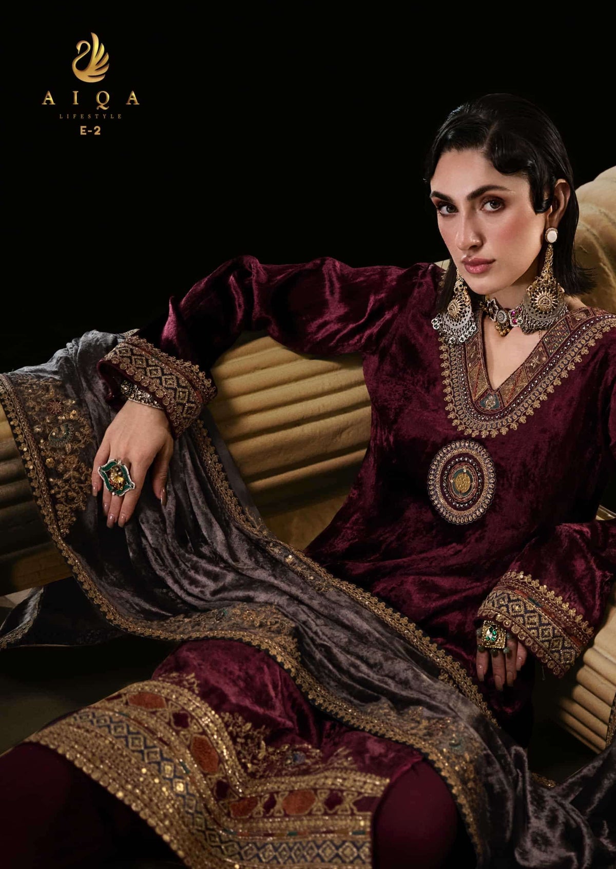 Aiqa Lifestyle The Royal Chapter Pure Viscose Velvet Dress Material