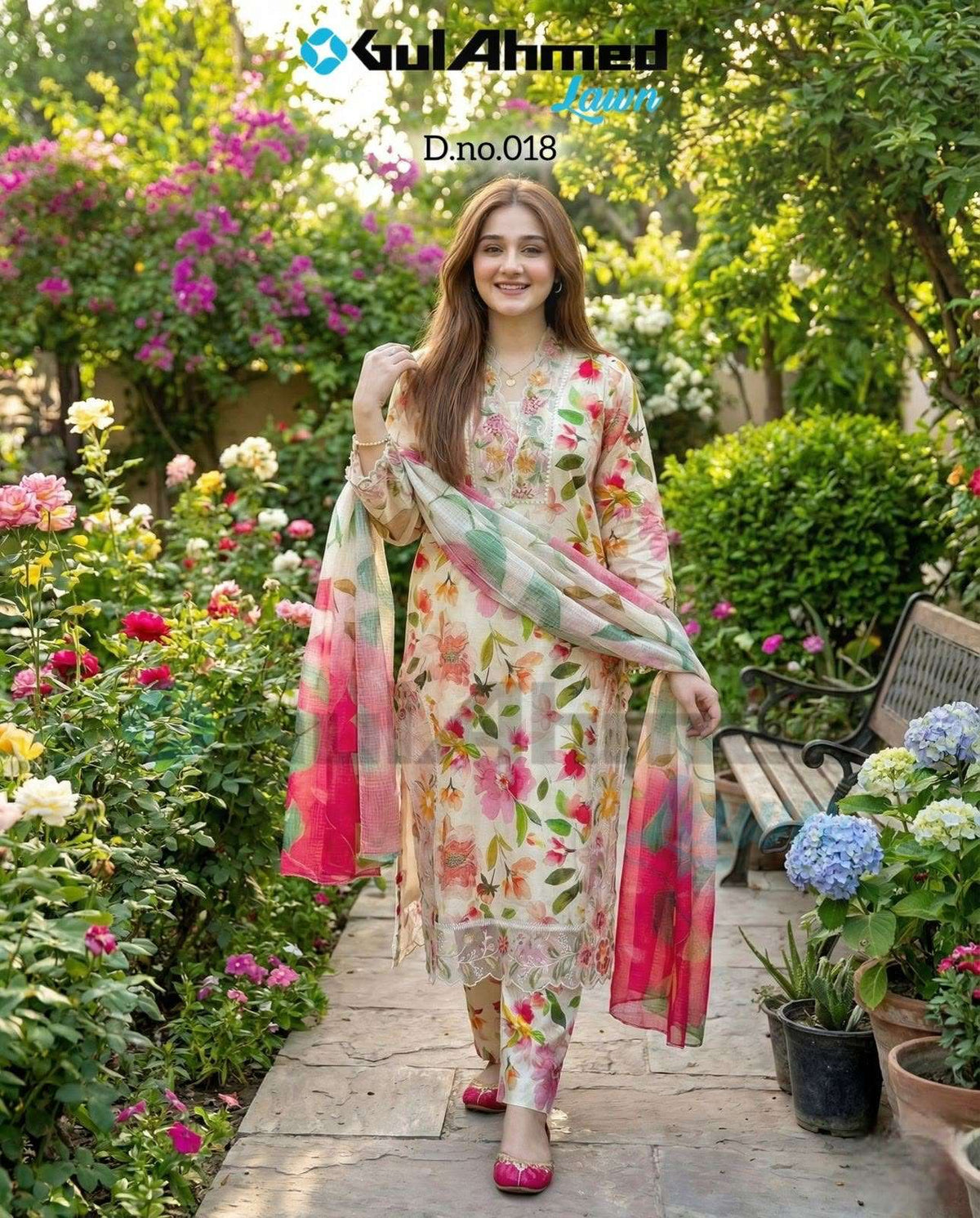 Al-Huda Fashion Gulahmed Lawn Vol-018 Muslin Salwar Suit Set