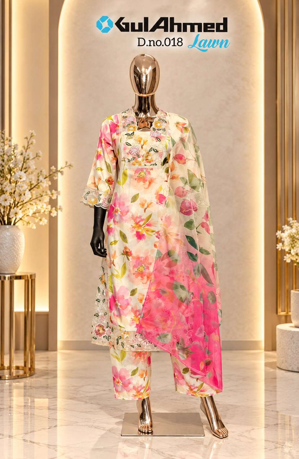 Al-Huda Fashion Gulahmed Lawn Vol-018 Muslin Salwar Suit Set