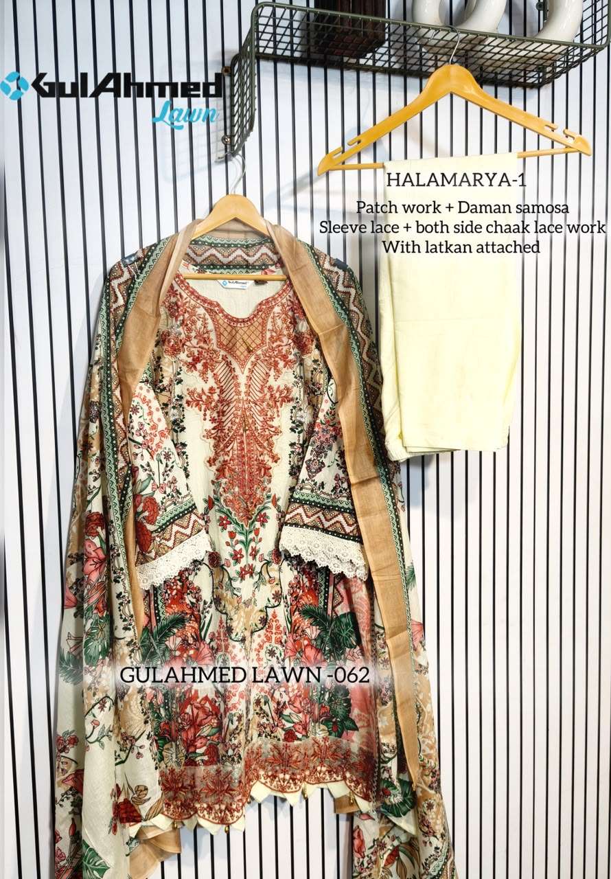 AL-HUDA FASHION GULAHMED LAWN VOL-062 Cotton Printed Lace Work Salwar Suit Set