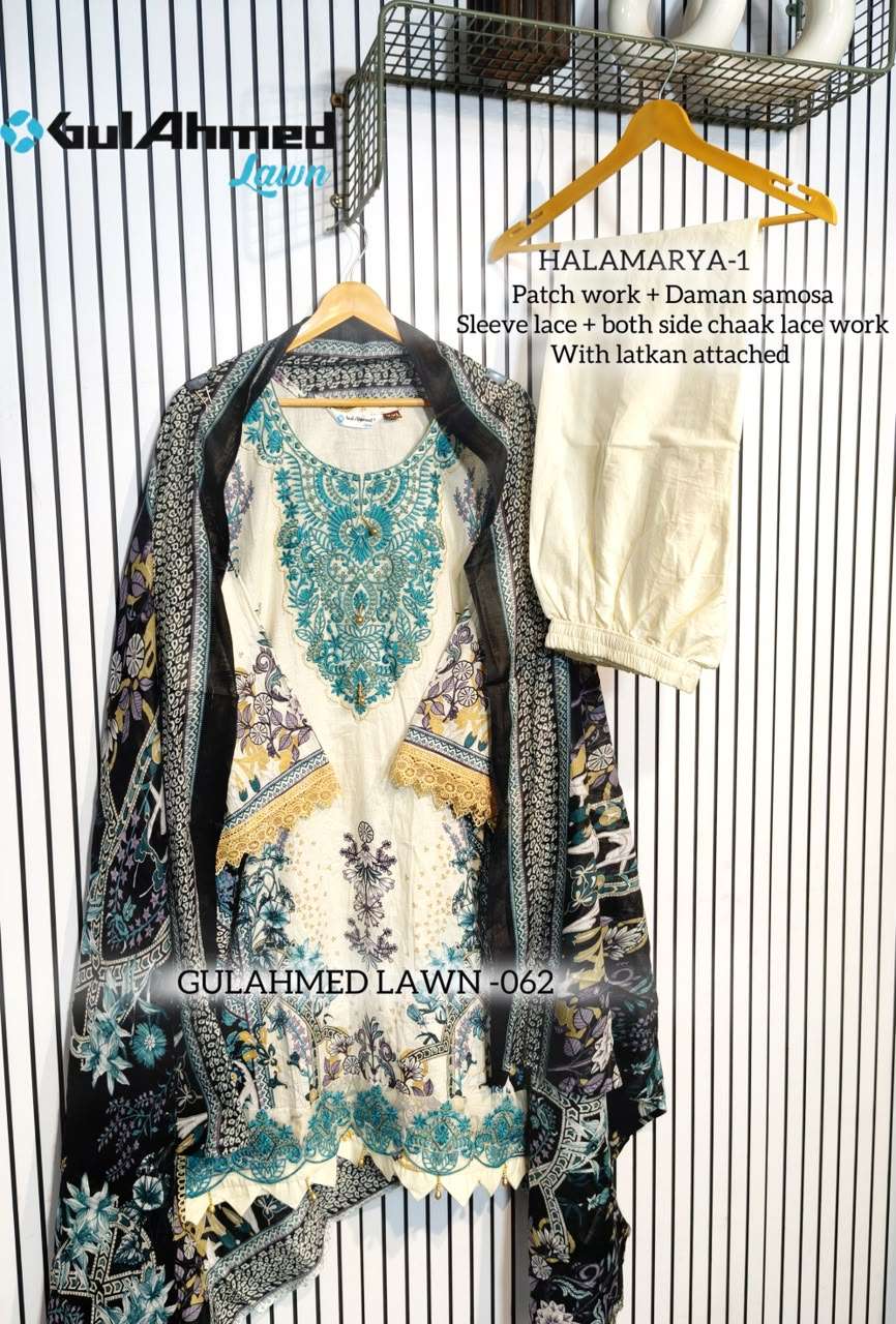 AL-HUDA FASHION GULAHMED LAWN VOL-062 Cotton Printed Lace Work Salwar Suit Set