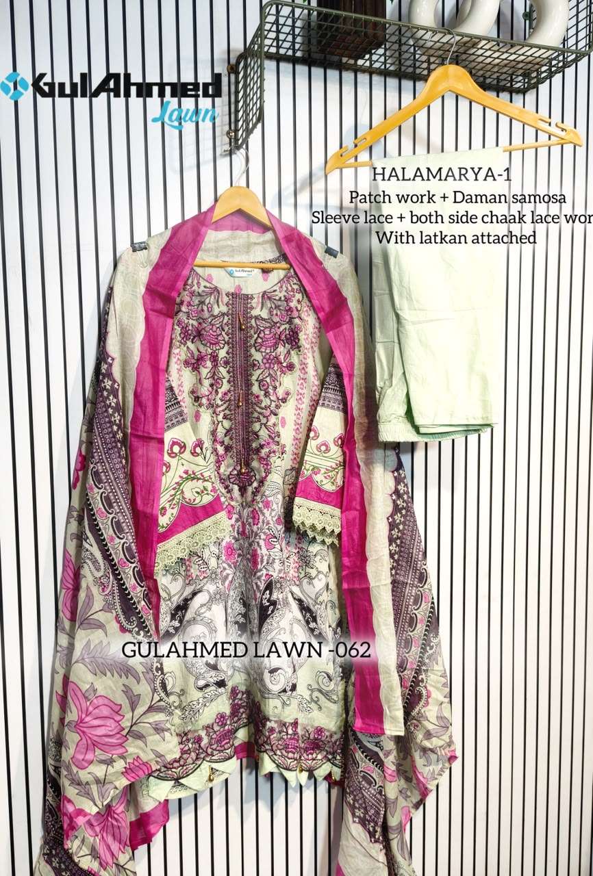 AL-HUDA FASHION GULAHMED LAWN VOL-062 Cotton Printed Lace Work Salwar Suit Set