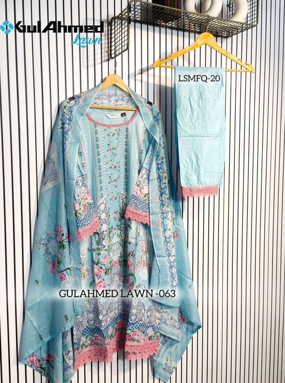 Al-Huda Fashion Gulahmed Lawn Vol-063 Cotton Printed with Lace Work Dress Set - Amrah Wholesale