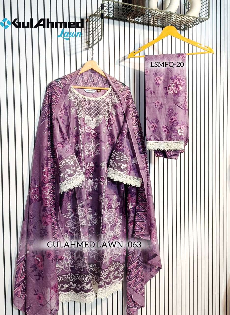 Al-Huda Fashion Gulahmed Lawn Vol-063 Cotton Printed with Lace Work Dress Set - Amrah Wholesale