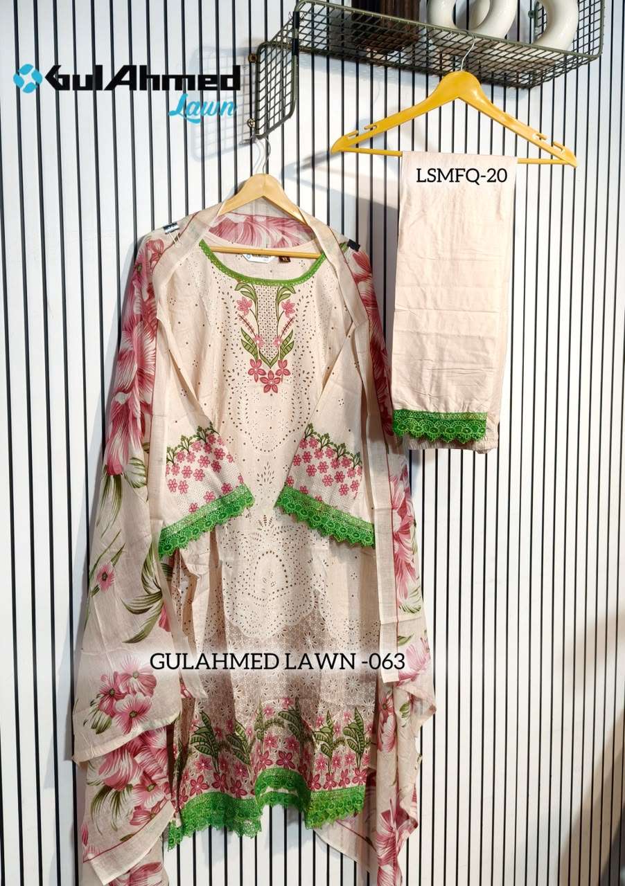 Al-Huda Fashion Gulahmed Lawn Vol-063 Cotton Printed with Lace Work Dress Set - Amrah Wholesale