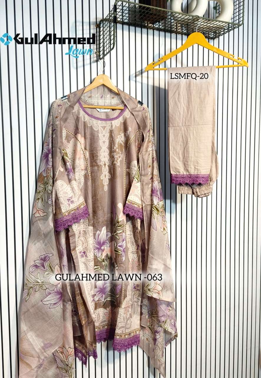 Al-Huda Fashion Gulahmed Lawn Vol-063 Cotton Printed with Lace Work Dress Set - Amrah Wholesale