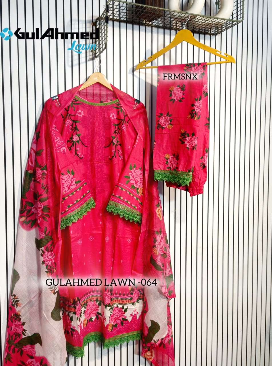 AL-HUDA FASHION GULAHMED LAWN VOL-064 Cotton Printed Lace Work Kurti Pant Dupatta Set - Amrah Wholesale