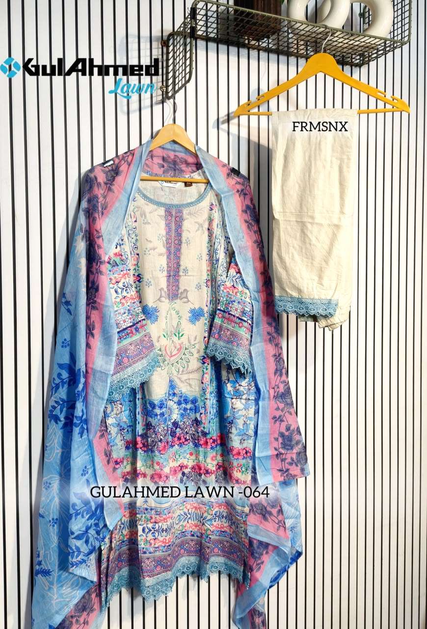 AL-HUDA FASHION GULAHMED LAWN VOL-064 Cotton Printed Lace Work Kurti Pant Dupatta Set - Amrah Wholesale
