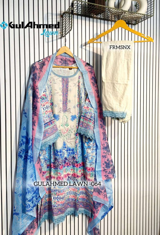AL-HUDA FASHION GULAHMED LAWN VOL-064 Cotton Printed Lace Work Kurti Pant Dupatta Set - Amrah Wholesale
