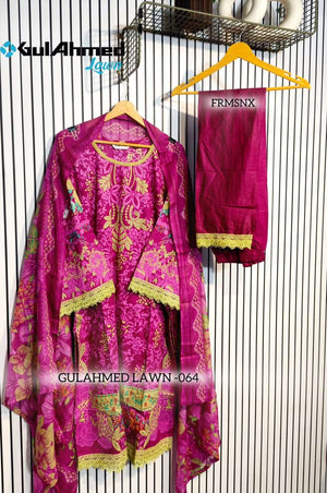 AL-HUDA FASHION GULAHMED LAWN VOL-064 Cotton Printed Lace Work Kurti Pant Dupatta Set - Amrah Wholesale
