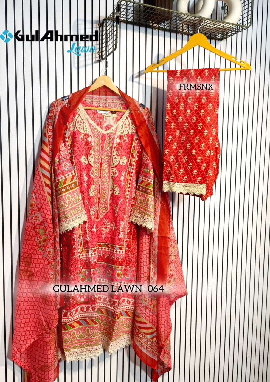 AL-HUDA FASHION GULAHMED LAWN VOL-064 Cotton Printed Lace Work Kurti Pant Dupatta Set - Amrah Wholesale