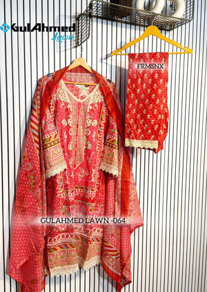 AL-HUDA FASHION GULAHMED LAWN VOL-064 Cotton Printed Lace Work Kurti Pant Dupatta Set - Amrah Wholesale