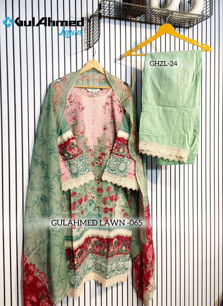 AL-HUDA FASHION Gulahmed Lawn Vol-065 Cotton Printed Lace Work Salwar Suit Set - Amrah Wholesale