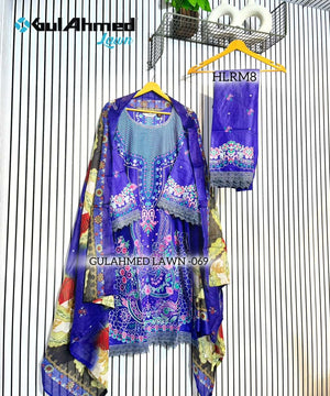 Al-Huda Fashion Gulahmed Lawn Vol-069 Cotton Embroidery Printed Stitched Pakistani Suit Set - Amrah Wholesale