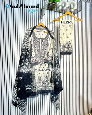 Al-Huda Fashion Gulahmed Lawn Vol-069 Cotton Embroidery Printed Stitched Pakistani Suit Set - Amrah Wholesale