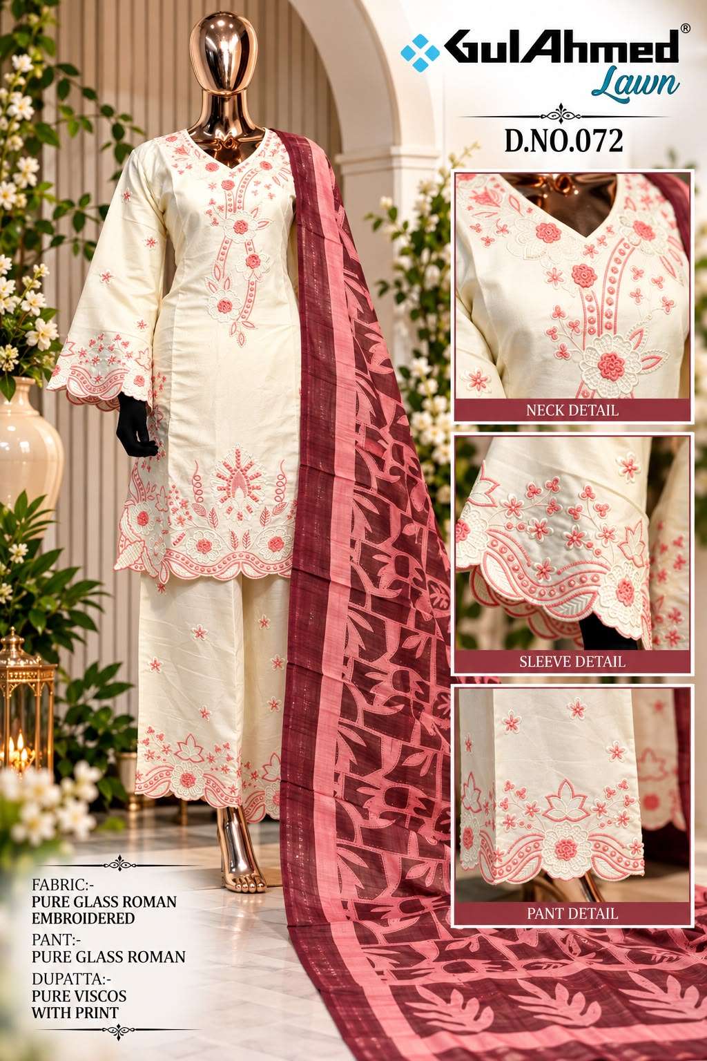 Al-Huda Fashion Gulahmed Lawn Vol-072 Roman Salwar Suit Set