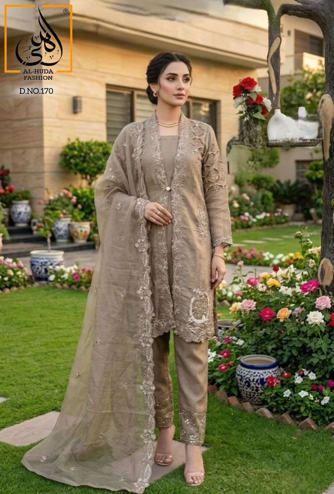 Al-Huda Fashion Vol-170 Organza Embroidered Salwar Suit Set