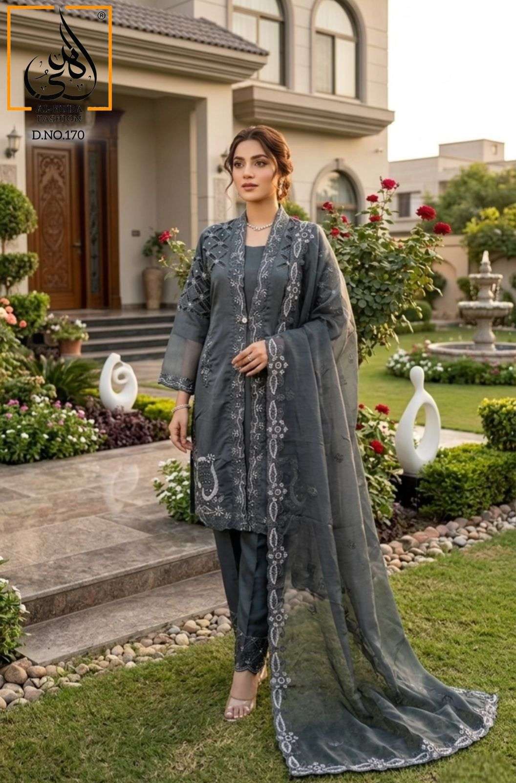 Al-Huda Fashion Vol-170 Organza Embroidered Salwar Suit Set