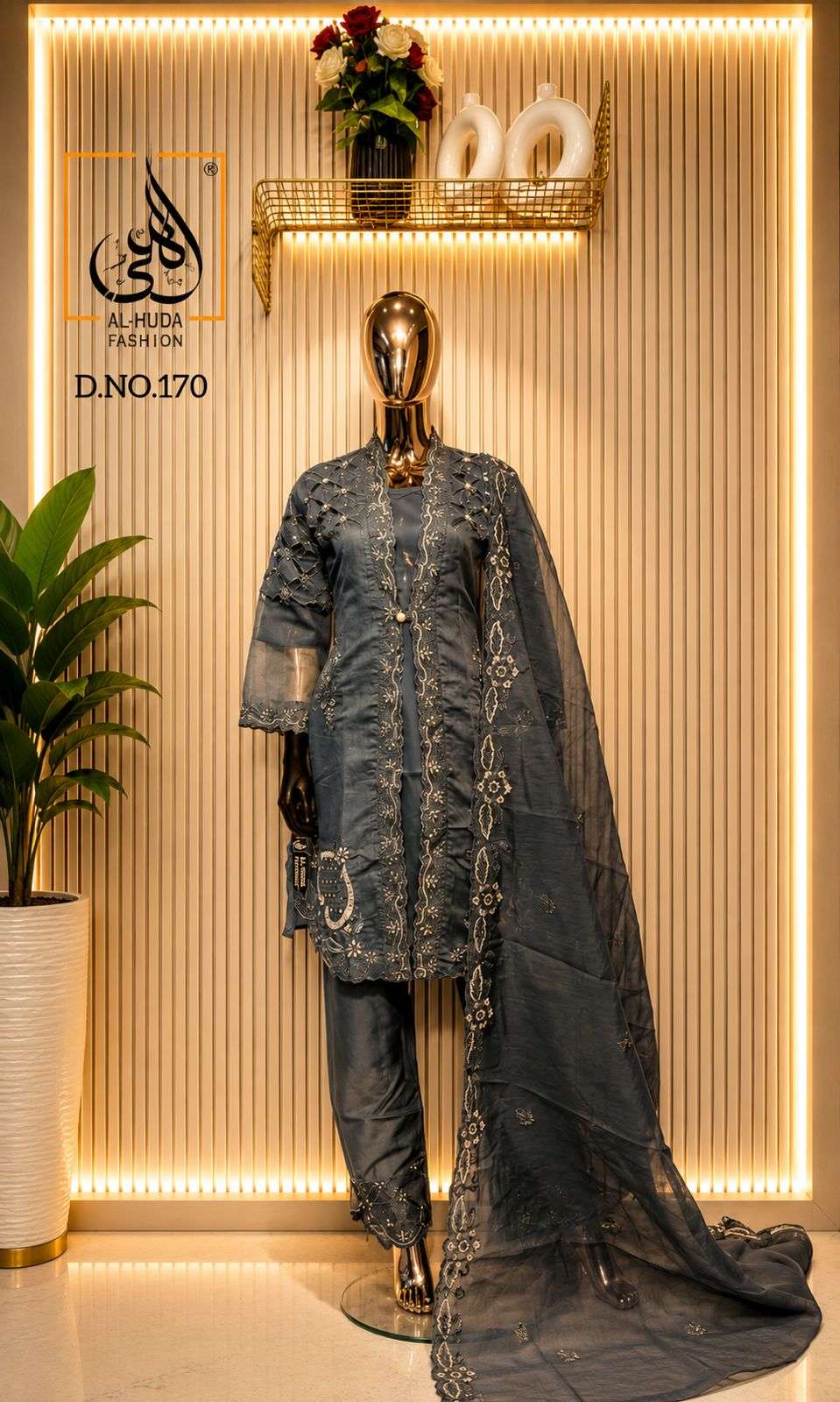 Al-Huda Fashion Vol-170 Organza Embroidered Salwar Suit Set
