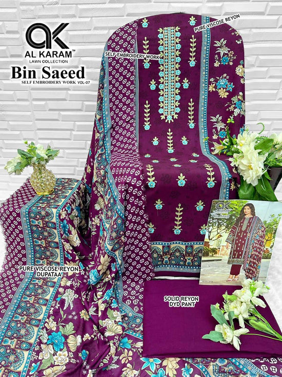 Al Karam Bin Saeed Vol 7 Viscose Rayon Pakistani Suit - Amrah Wholesale