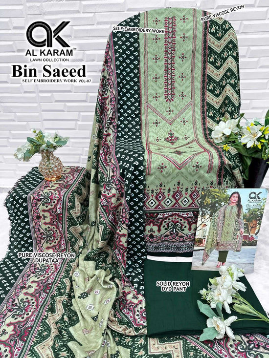 Al Karam Bin Saeed Vol 7 Viscose Rayon Pakistani Suit - Amrah Wholesale