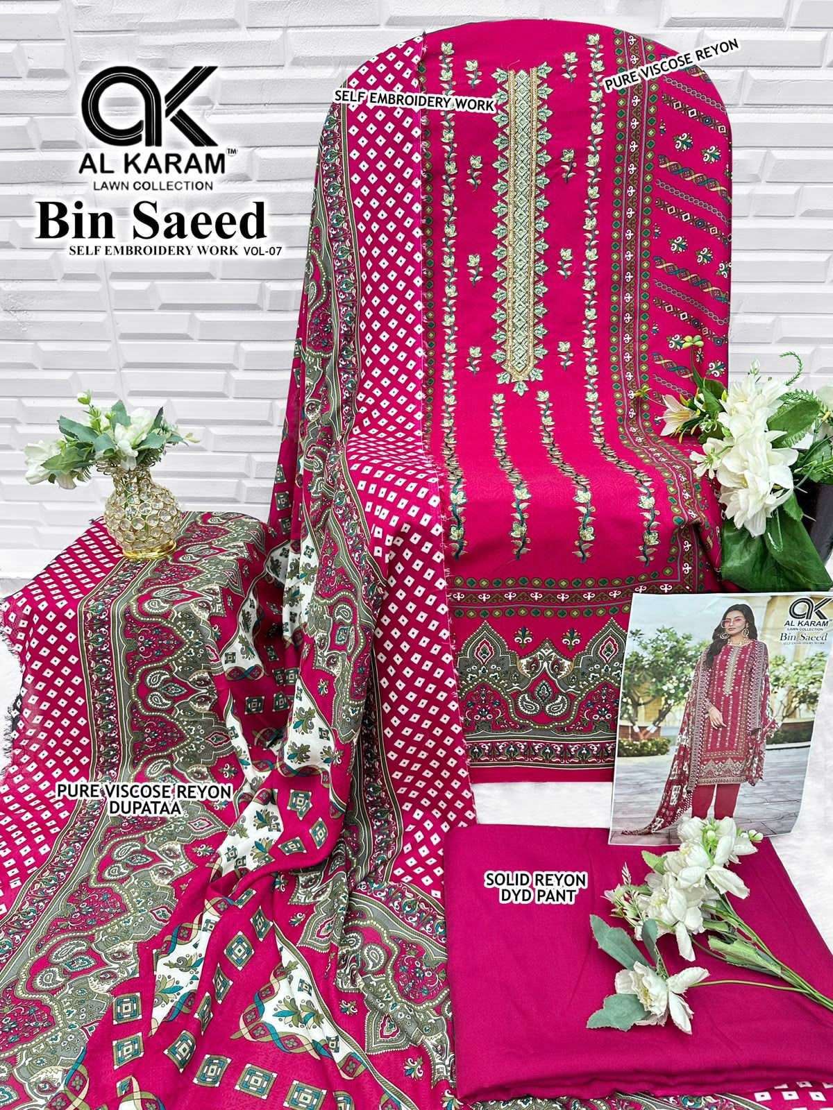 Al Karam Bin Saeed Vol 7 Viscose Rayon Pakistani Suit - Amrah Wholesale