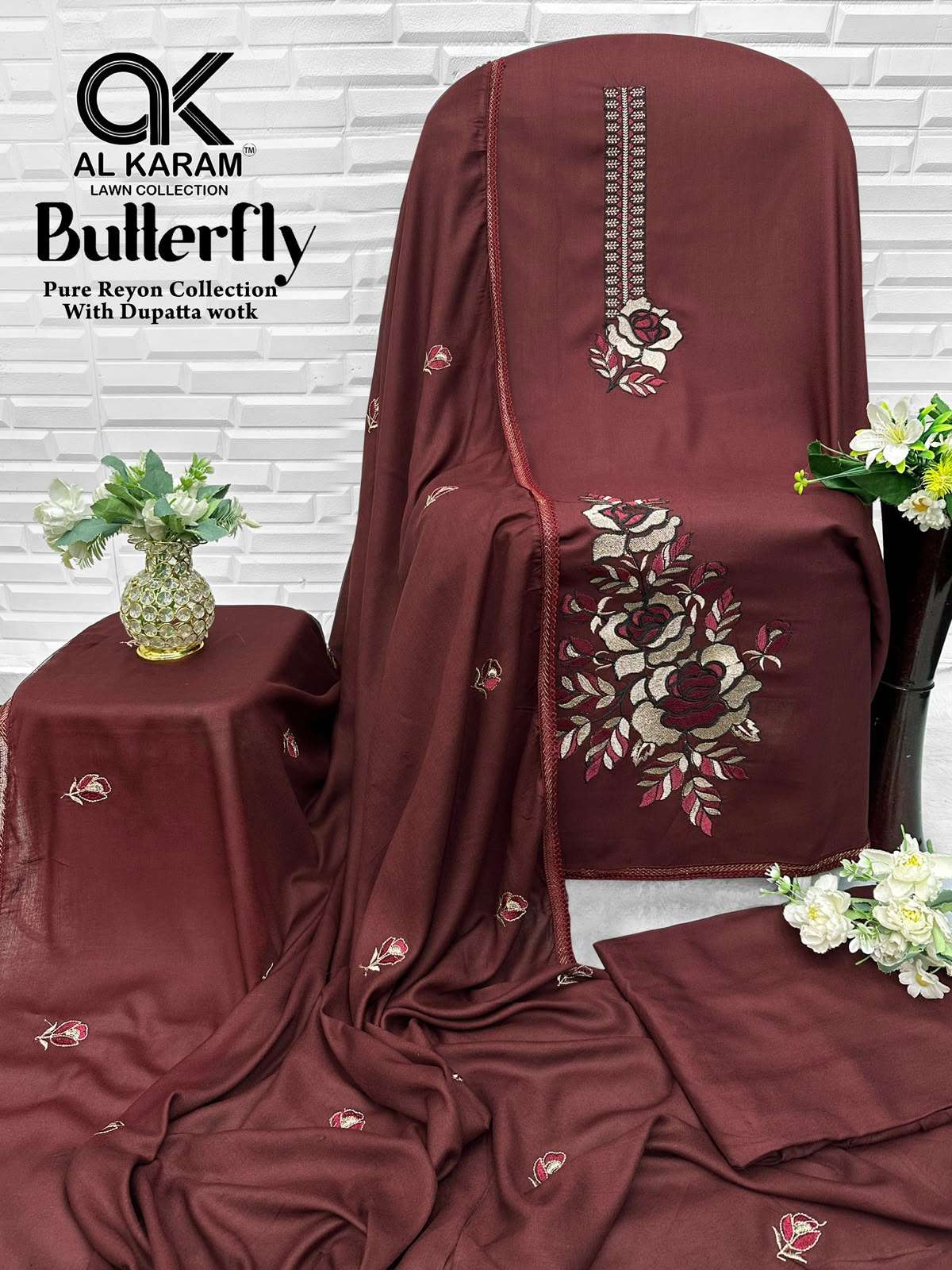 Al-Karam Butterfly Rayon Printed Pakistani Suit - Amrah Wholesale