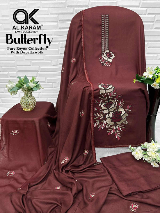 Al-Karam Butterfly Rayon Printed Pakistani Suit - Amrah Wholesale