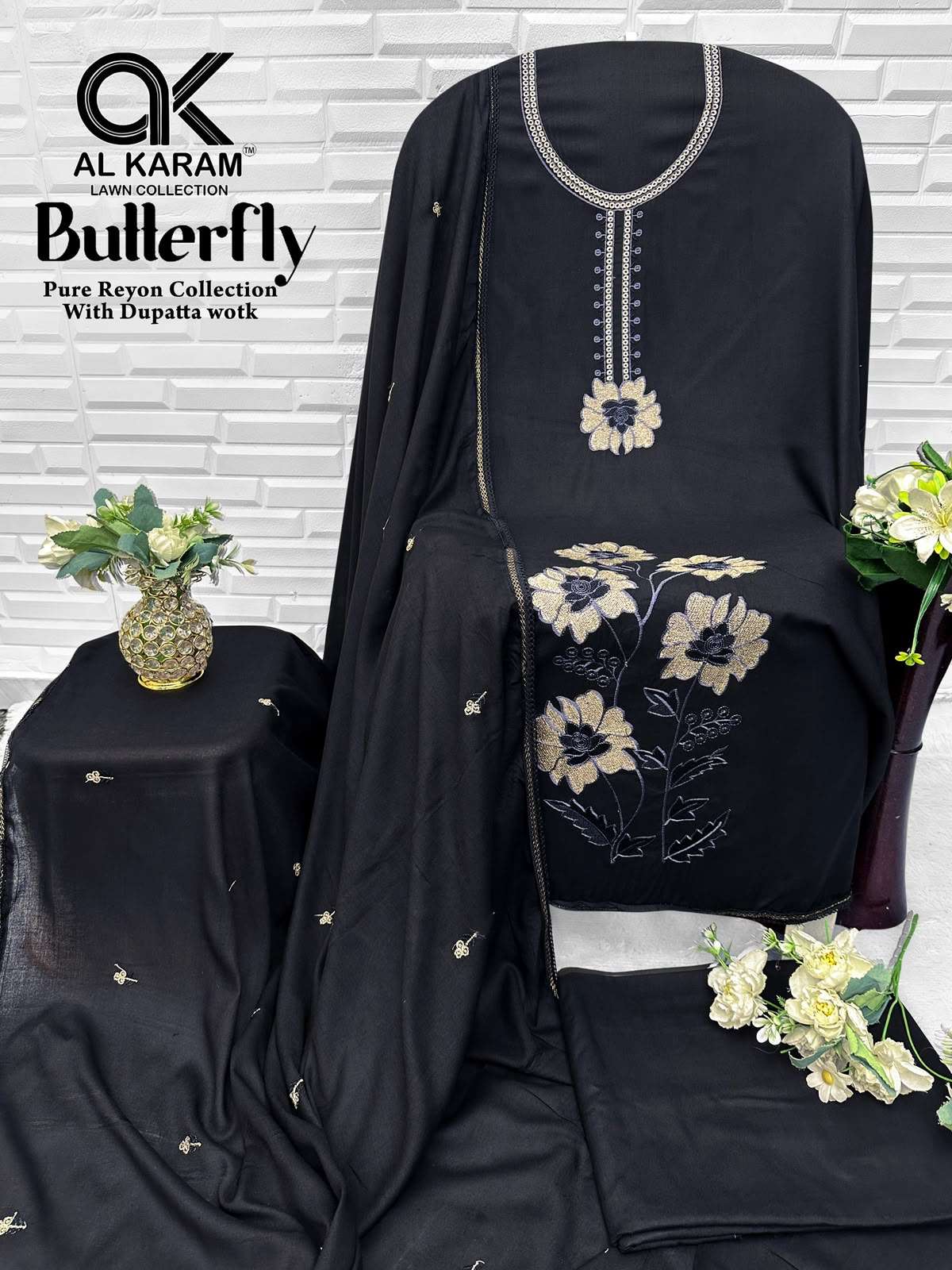 Al-Karam Butterfly Rayon Printed Pakistani Suit - Amrah Wholesale