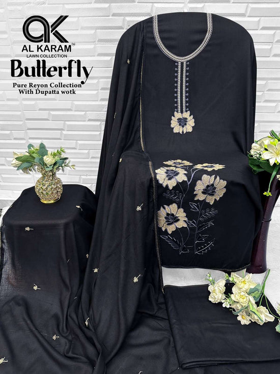 Al-Karam Butterfly Rayon Printed Pakistani Suit - Amrah Wholesale