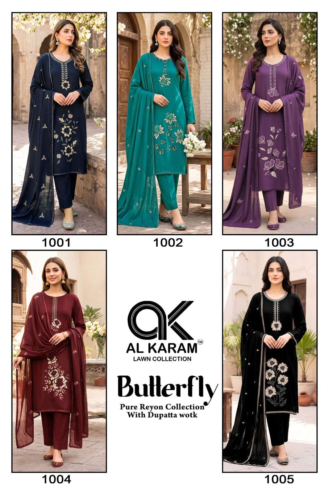 Al-Karam Butterfly Rayon Printed Pakistani Suit - Amrah Wholesale