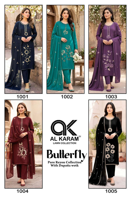 Al-Karam Butterfly Rayon Printed Pakistani Suit - Amrah Wholesale