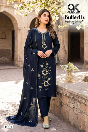 Al-Karam Butterfly Rayon Printed Pakistani Suit - Amrah Wholesale
