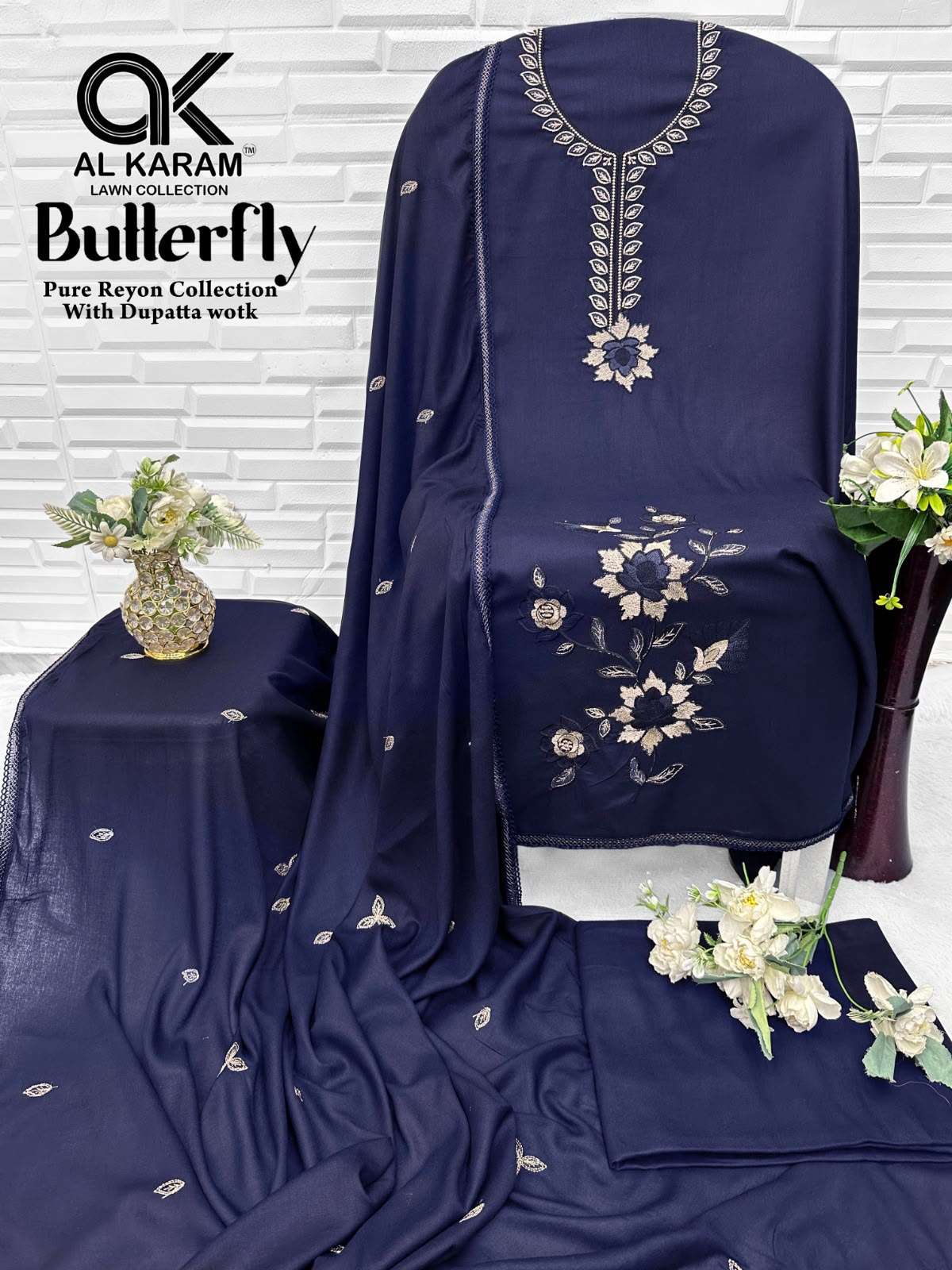 Al-Karam Butterfly Rayon Printed Pakistani Suit - Amrah Wholesale