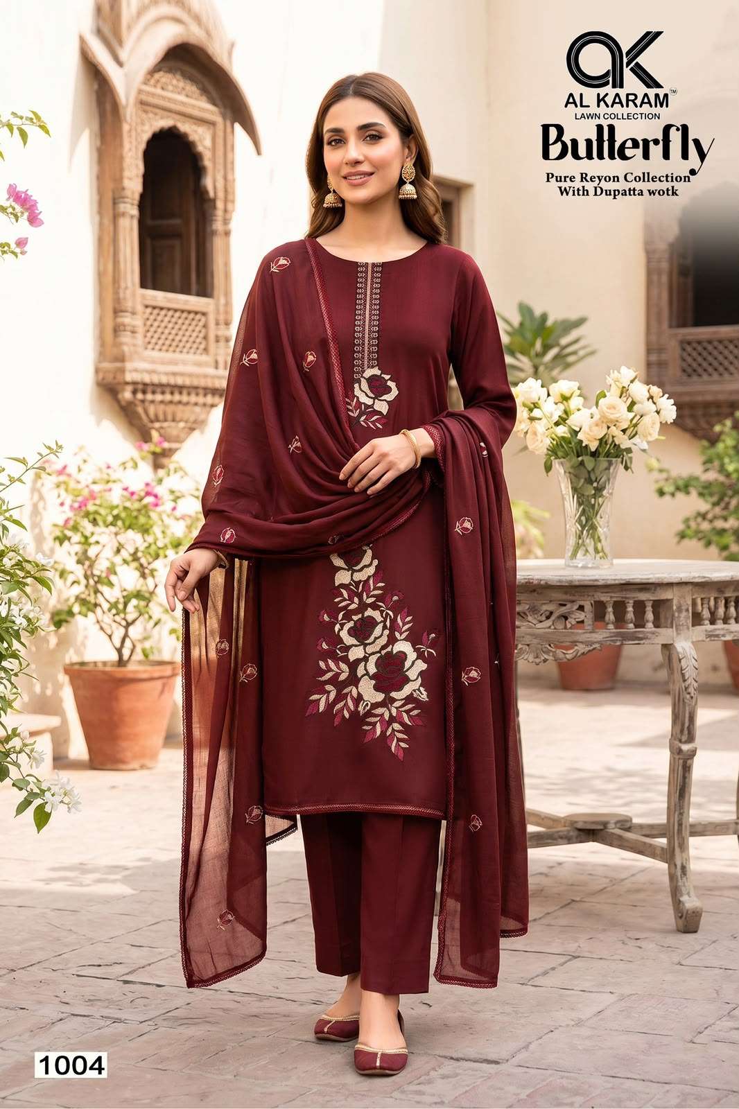 Al-Karam Butterfly Rayon Printed Pakistani Suit - Amrah Wholesale