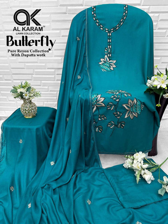 Al-Karam Butterfly Rayon Printed Pakistani Suit - Amrah Wholesale