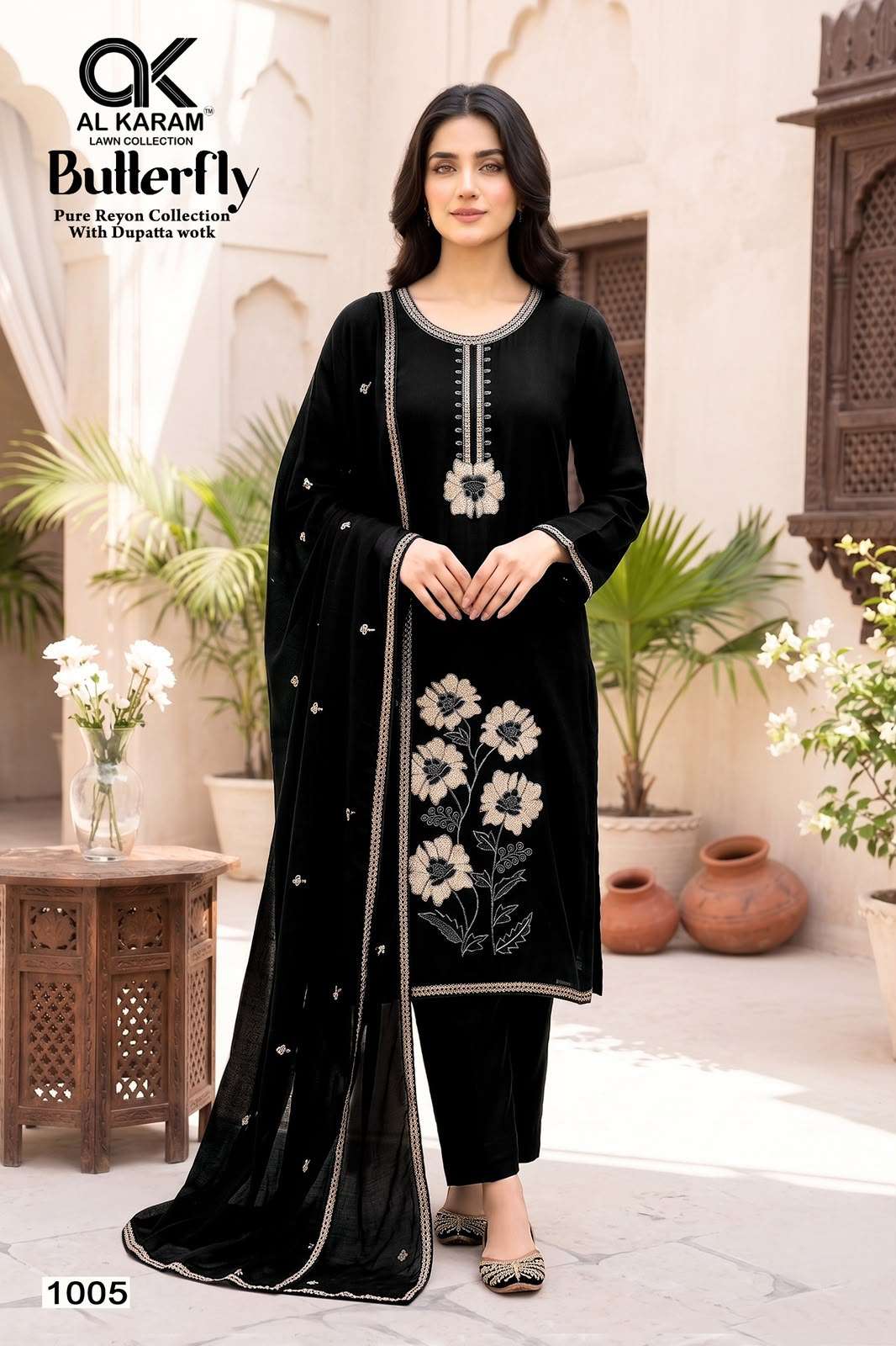 Al-Karam Butterfly Rayon Printed Pakistani Suit - Amrah Wholesale