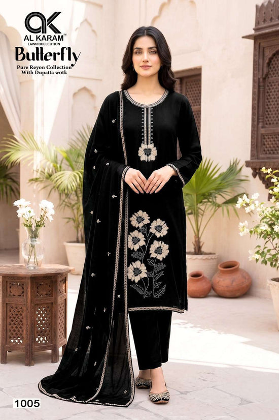 Al-Karam Butterfly Rayon Printed Pakistani Suit - Amrah Wholesale
