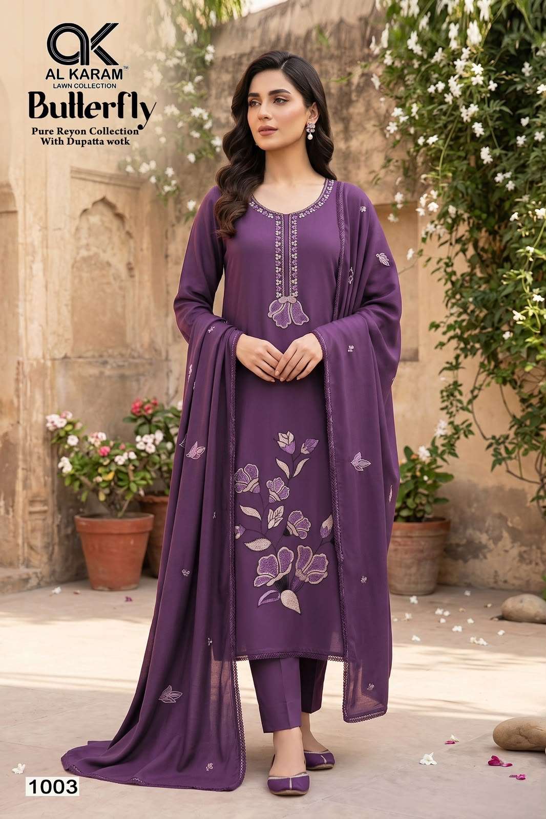Al-Karam Butterfly Rayon Printed Pakistani Suit - Amrah Wholesale