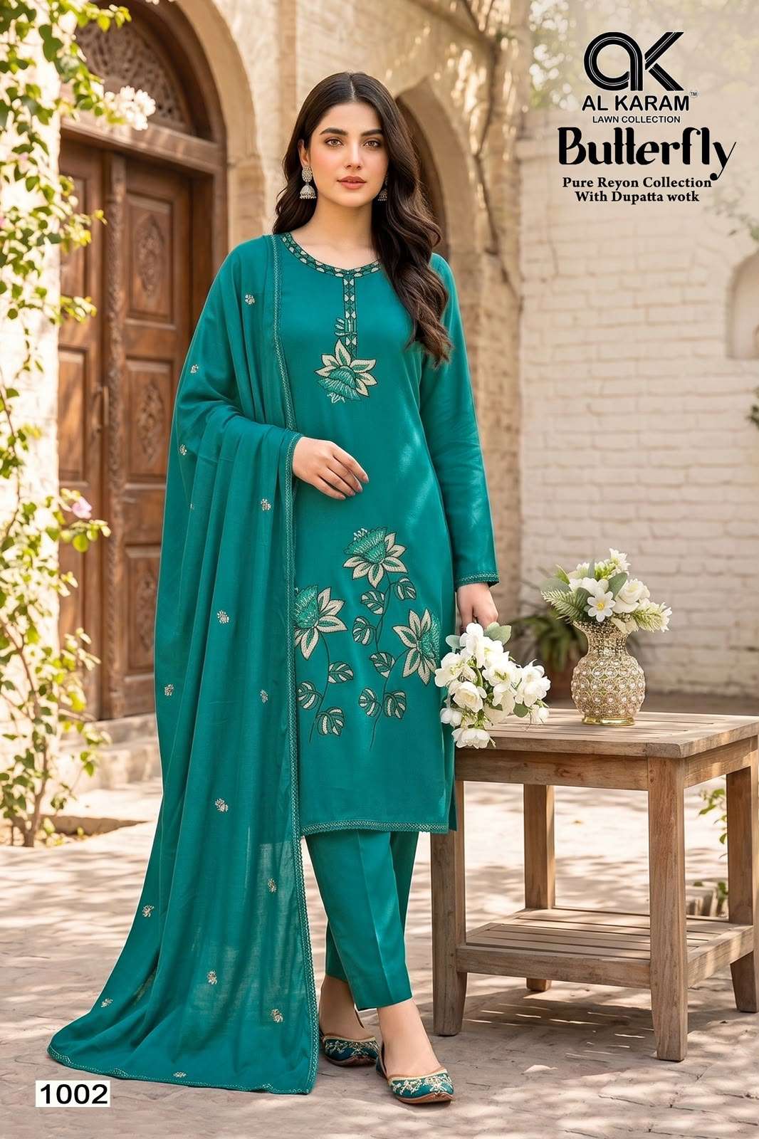 Al-Karam Butterfly Rayon Printed Pakistani Suit