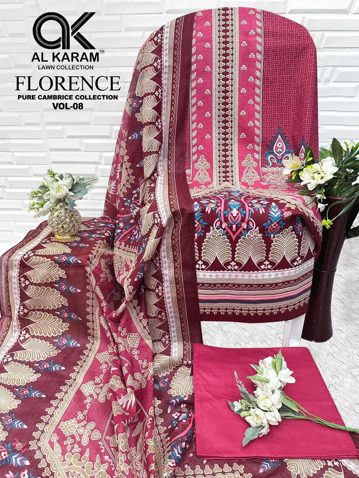 Al Karam Florence Vol 8 Pure Cambric Cotton Dress Material
