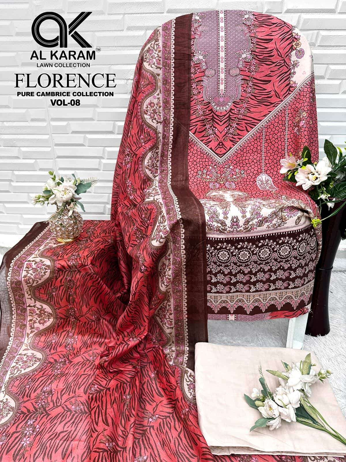 Al Karam Florence Vol 8 Pure Cambric Cotton Dress Material