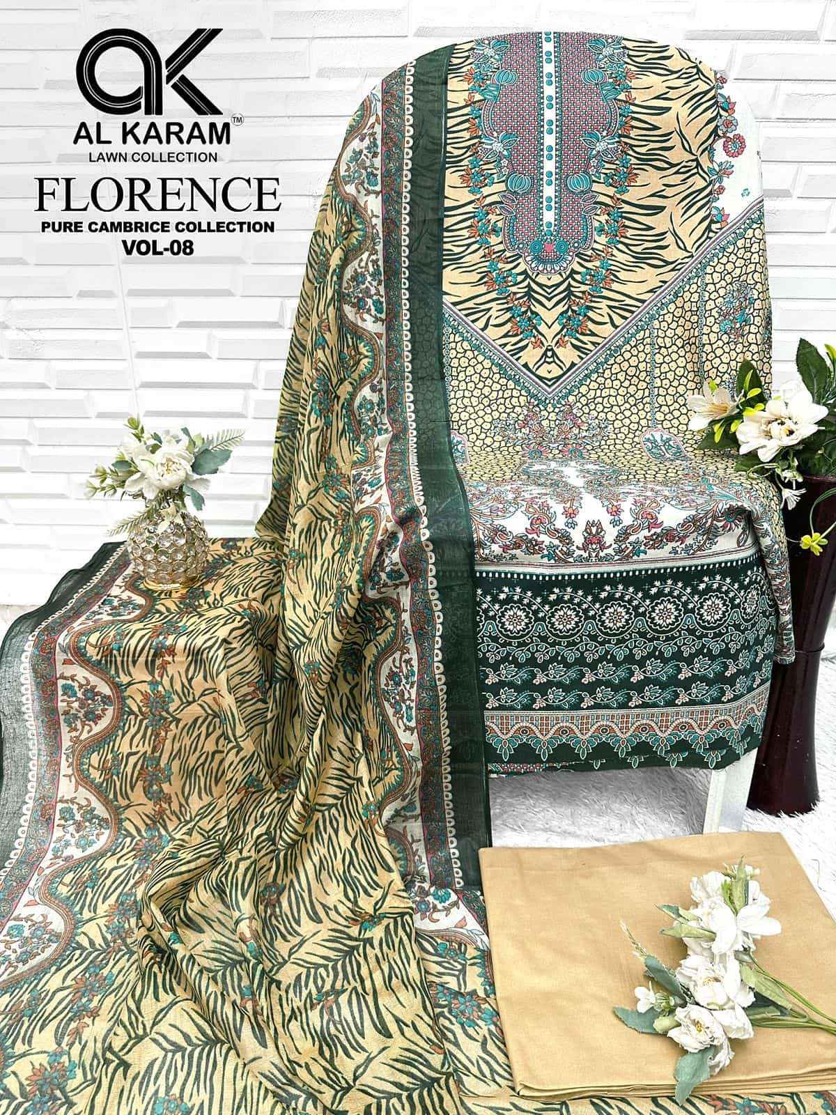 Al Karam Florence Vol 8 Pure Cambric Cotton Dress Material