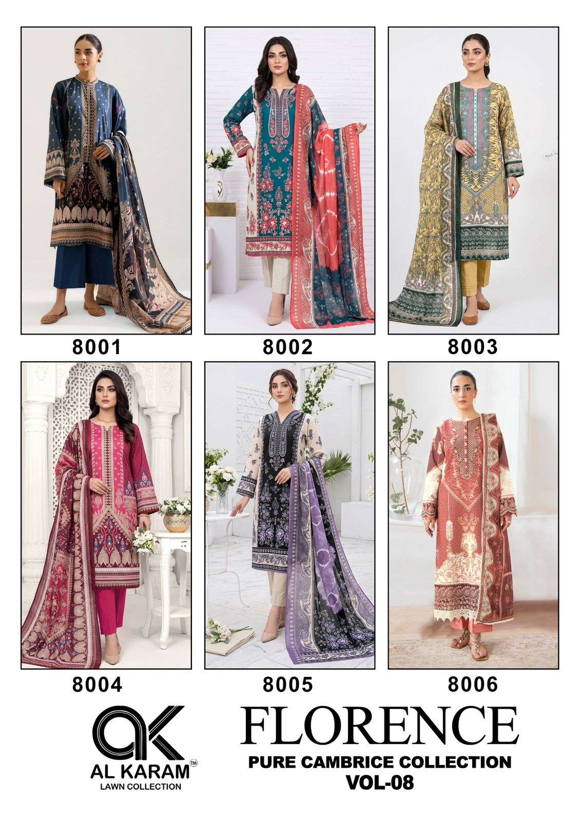 Al Karam Florence Vol 8 Pure Cambric Cotton Dress Material