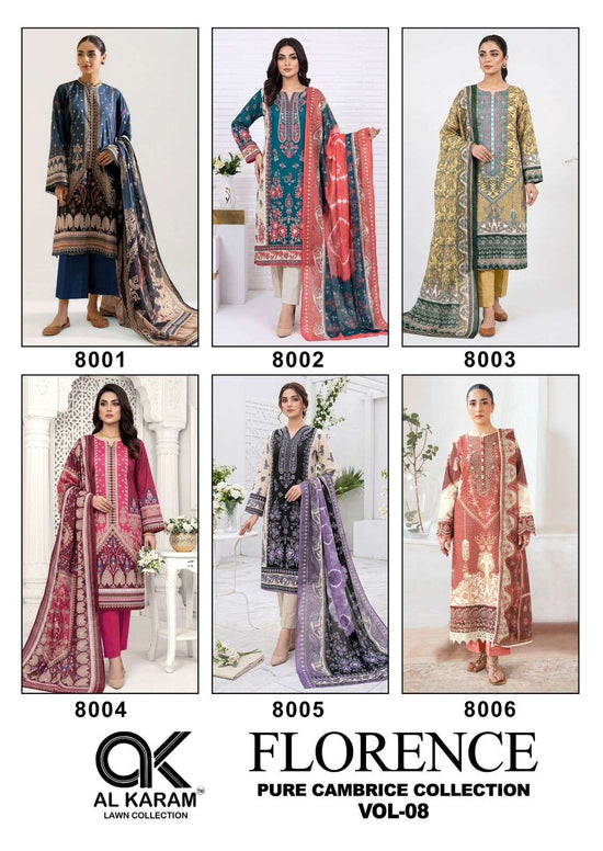 Al Karam Florence Vol 8 Pure Cambric Cotton Dress Material