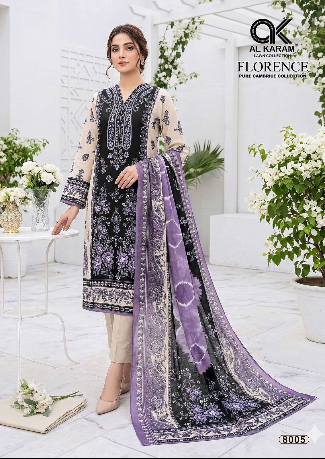 Al Karam Florence Vol 8 Pure Cambric Cotton Dress Material